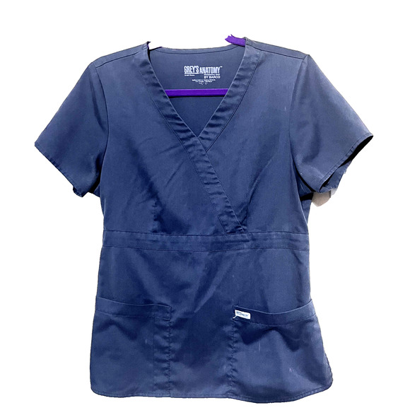 Womens Scrub Top Lot of 2 sz M Purple Natural Uniforms & Grey's Anatomy - Picture 2 of 10